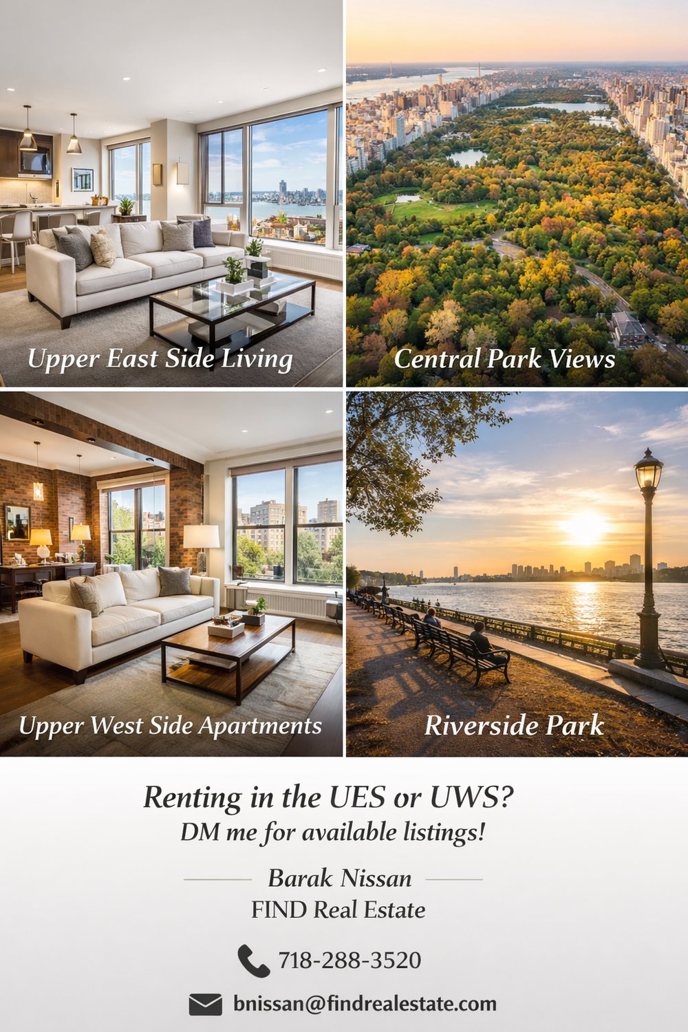 Upper East Side, Central Park, Upper West Side, and Riverside Park