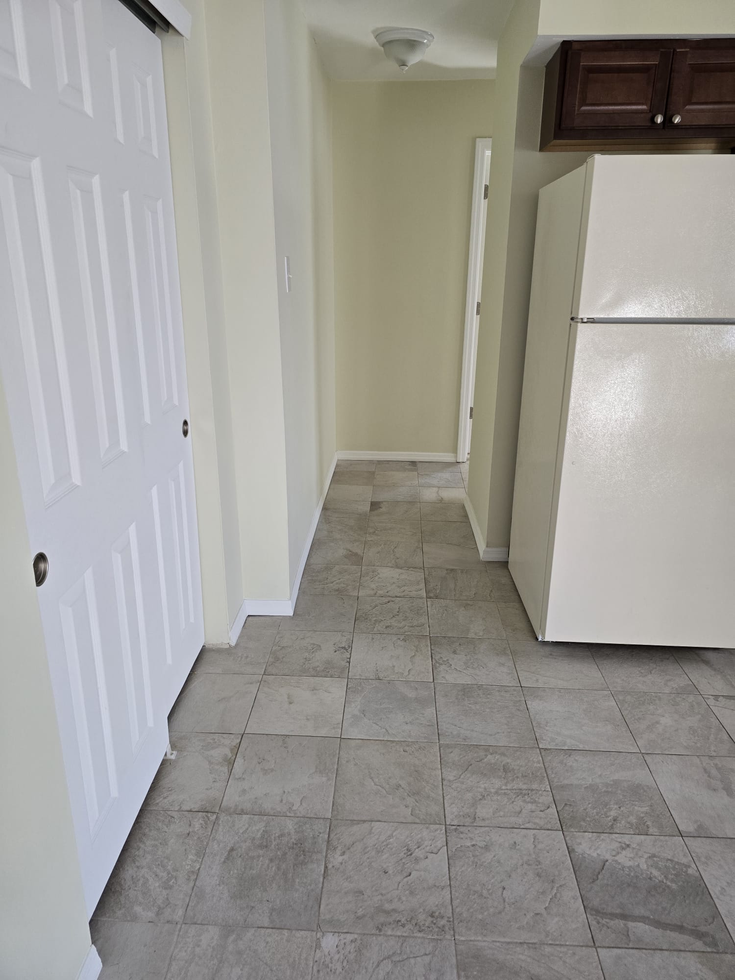 Staten Island 1BR — kitchen hallway with refrigerator and closet